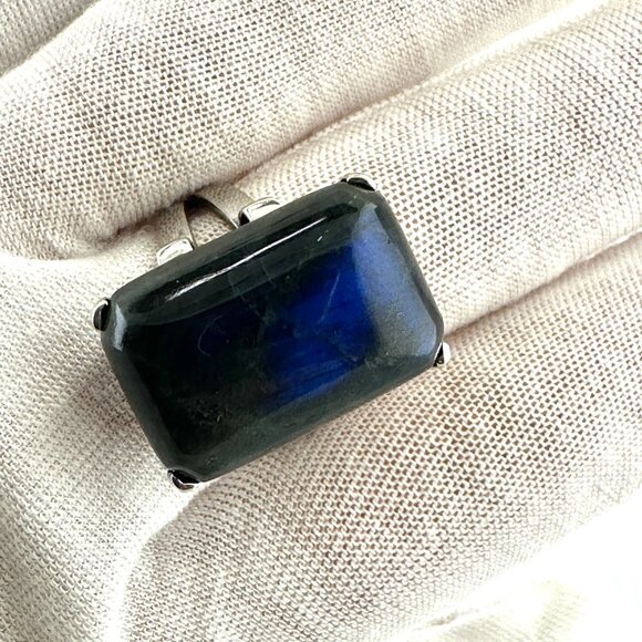 925 Sterling Silver Blue Labradorite Ring - Size 8.75 - Picture 3 of 12